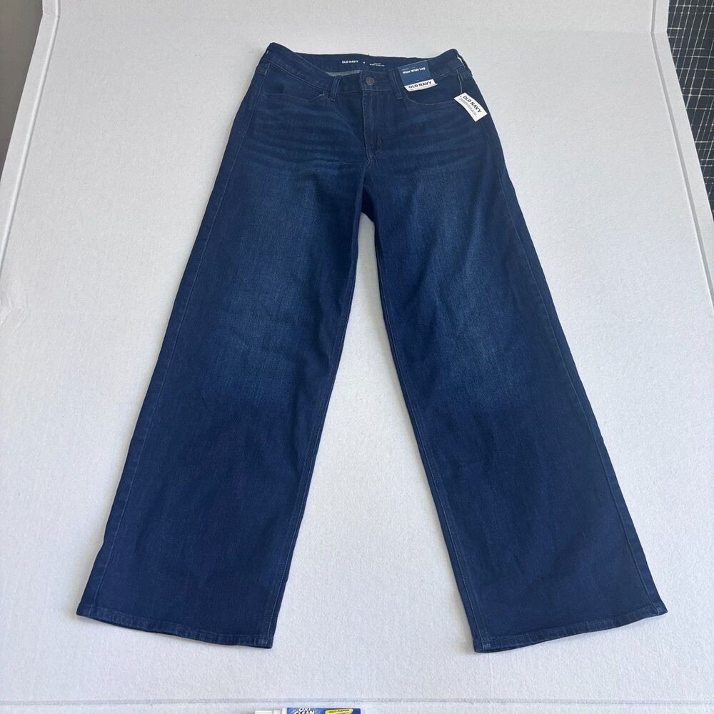 Old Navy Wow Wide Leg Jeans Women's 8 Medium Wash High Rise Baggy Stretch NWT